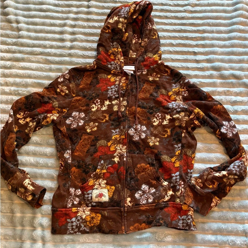 Vintage Disney World zip hoodie jacket women’s large brown floral - Picture 2 of 3